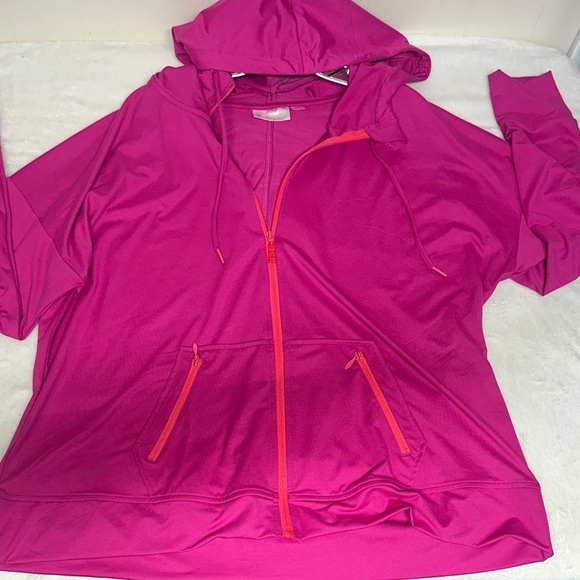 Belle by Kim Gravel Fuchsia Zip-Up lightweight jacket with Hood - Picture 1 of 11